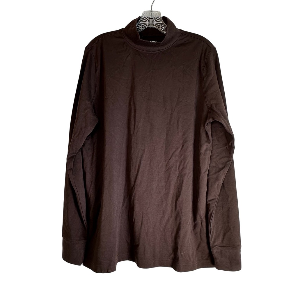 Lands End Brown Relaxed Fit Mock Neck Long Sleeve Shirt Tall Large L/T 14-16